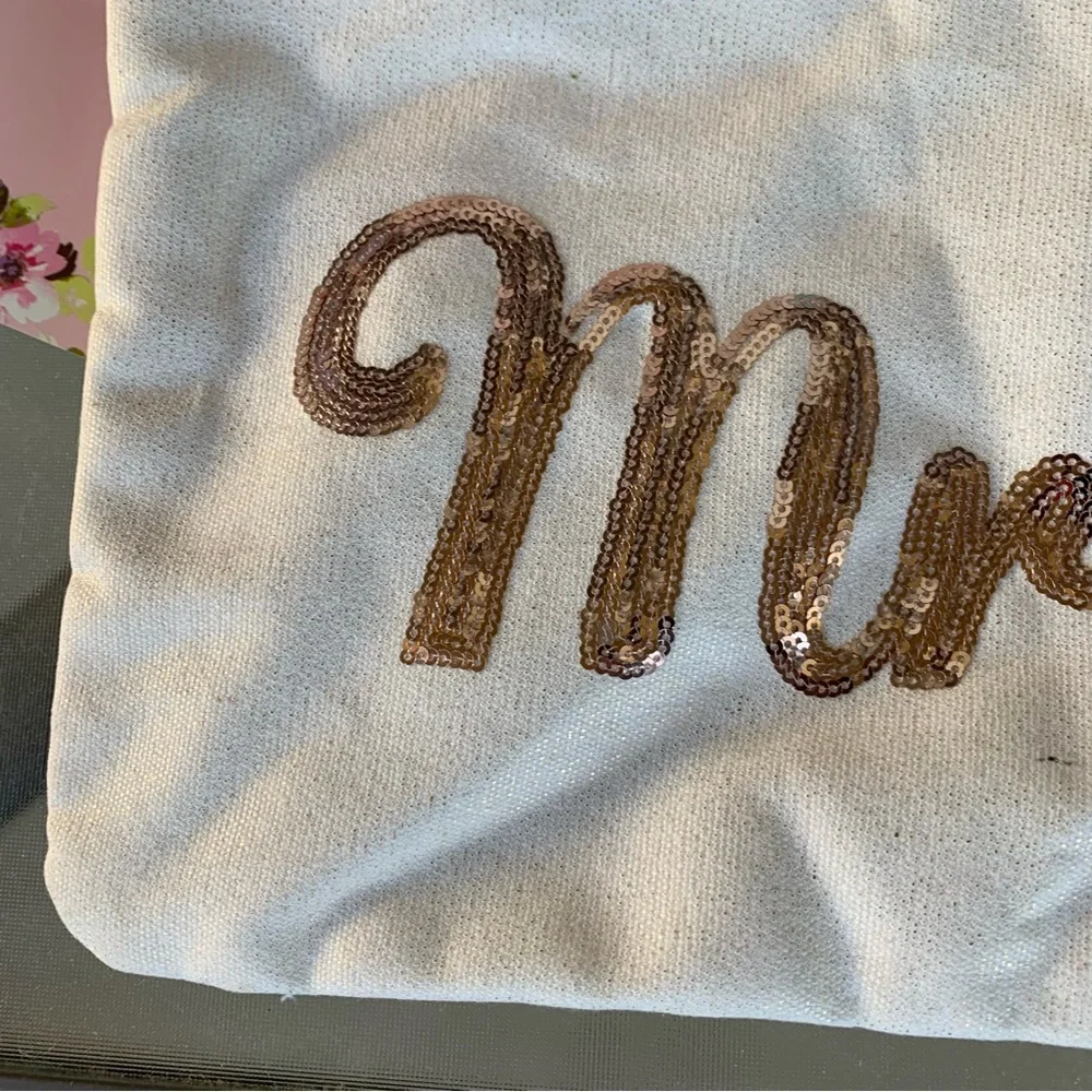Mrs. Rose Gold Beaded Makeup Bag